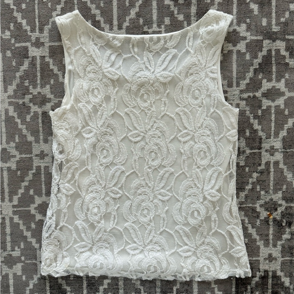 Fever White Floral Lace Sleeveless Blouse Tank Top Lined Size Small